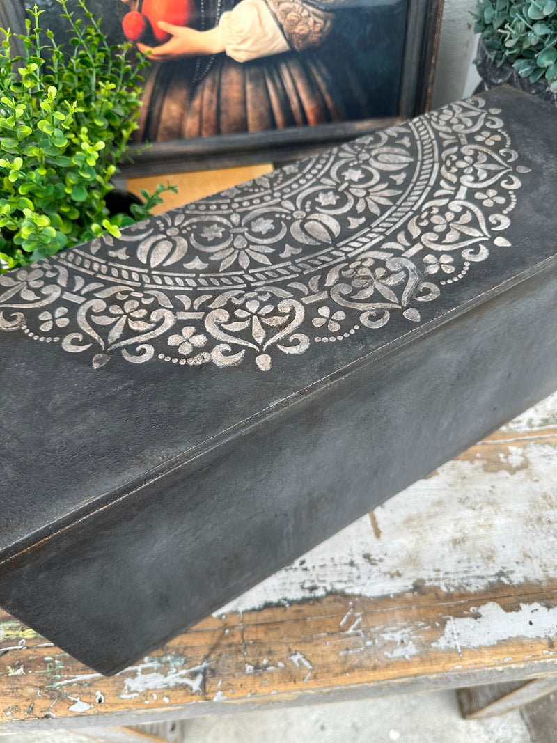 Rustic Glam storage box with raised stencil