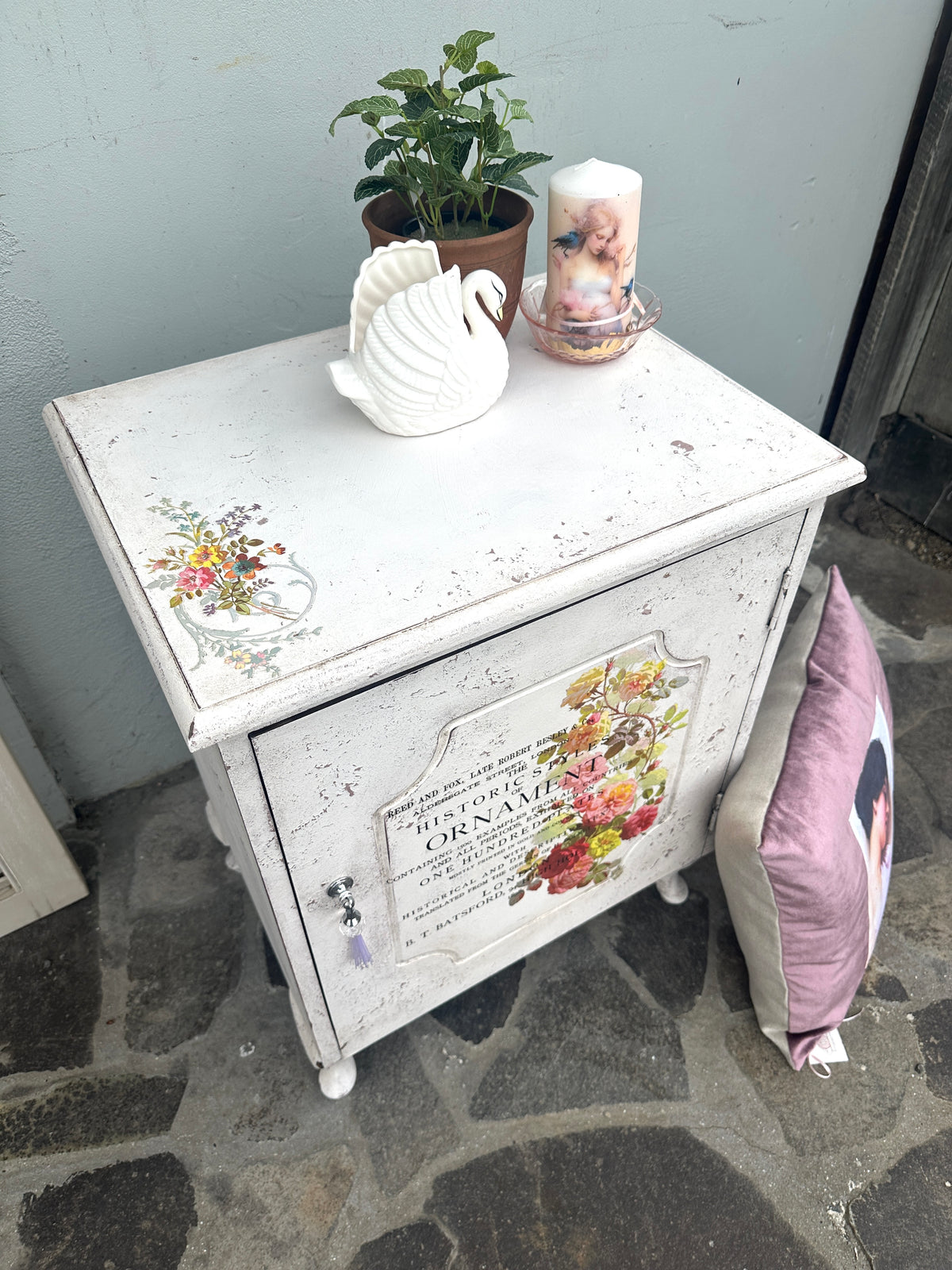 Shabby Chic Storage Cupboard with shelf with chalk paint and iod transfer