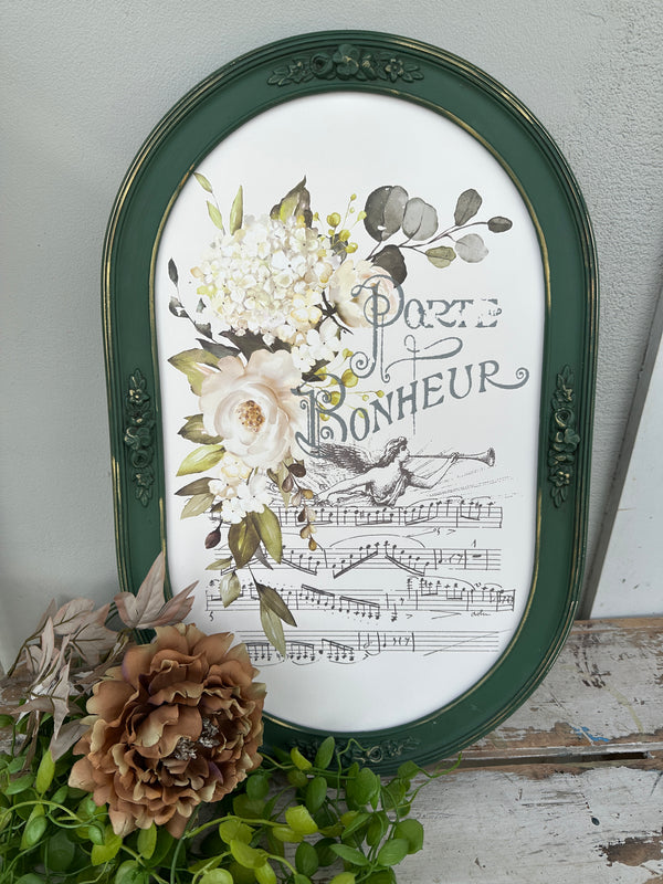 Oval Vintage framed artwork in greens