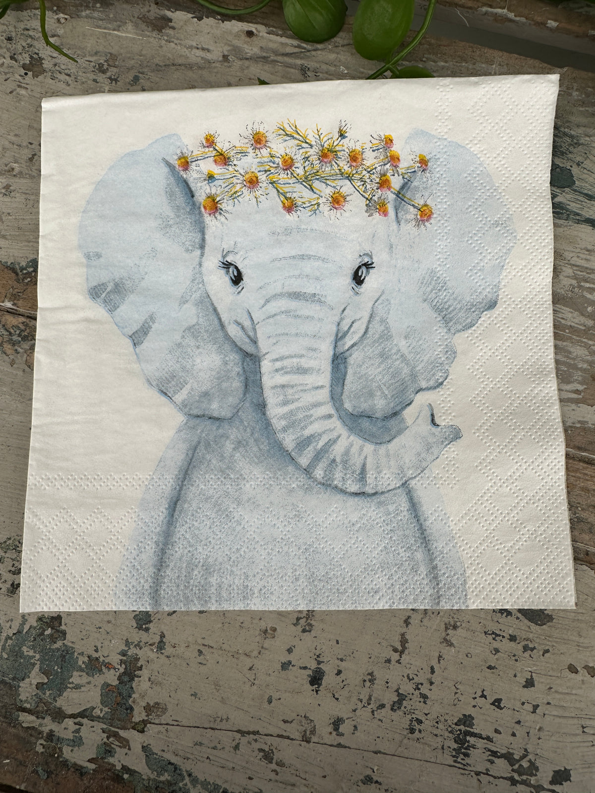 Daisy Elephant Napkin for Decoupage