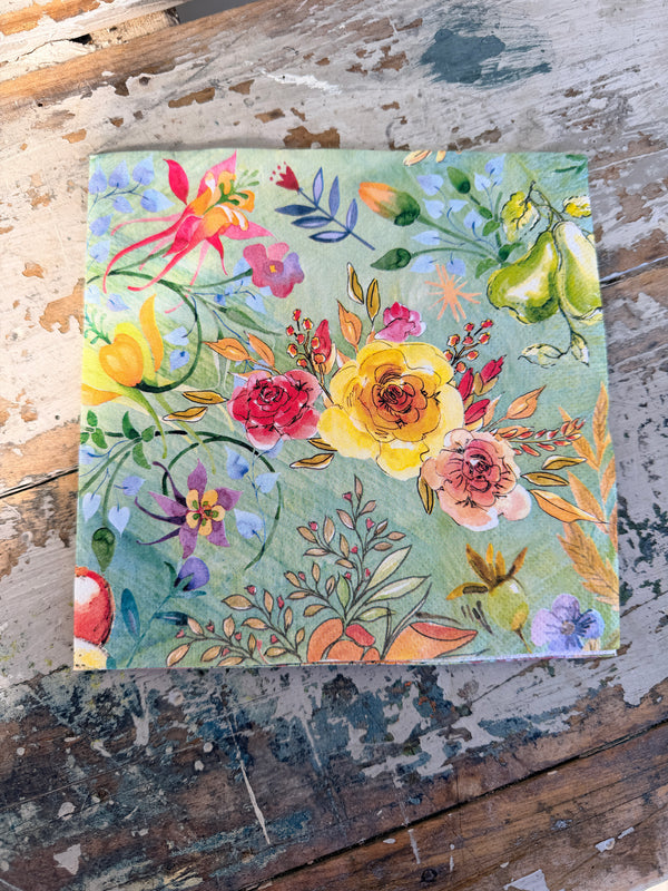 Green Wildflowers Napkin for Decoupage