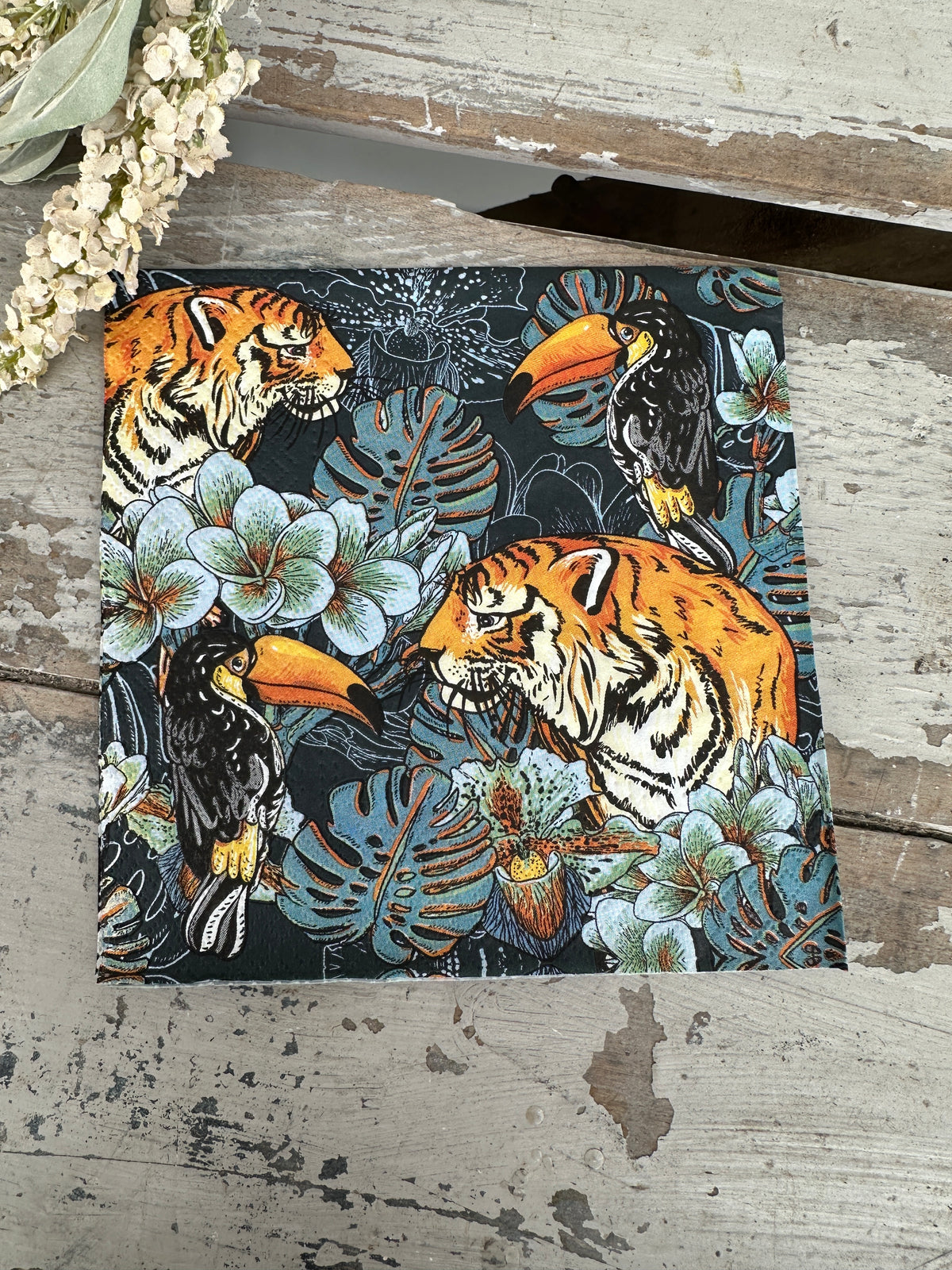 Tigers & Toucans on Navy Napkin for Decoupage