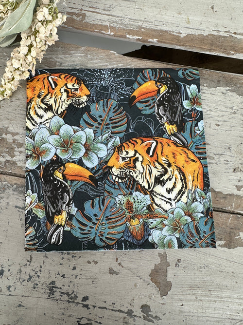 Tigers & Toucans on Navy Napkin for Decoupage