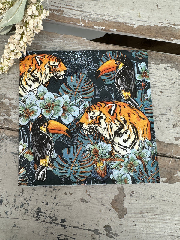 Tigers & Toucans on Navy Napkin for Decoupage