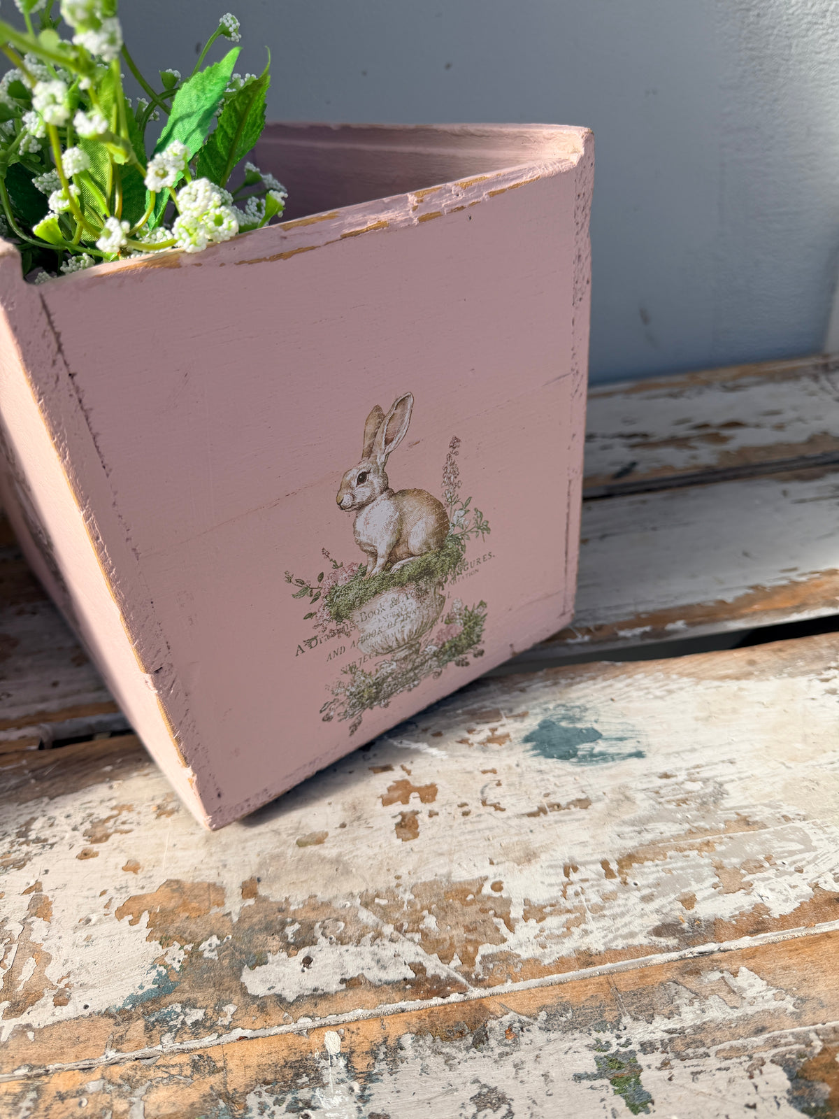 Rustic pink box with Bunnies