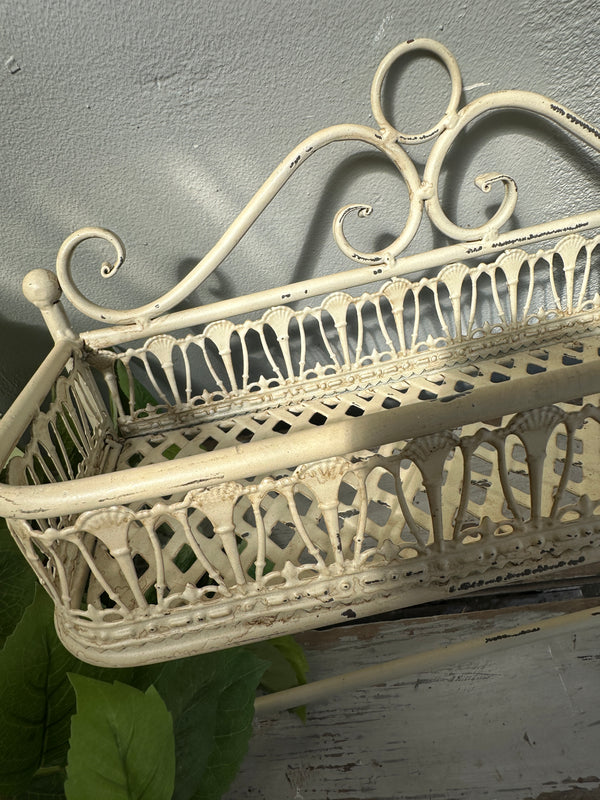 Metal hanging shelf distressed cream