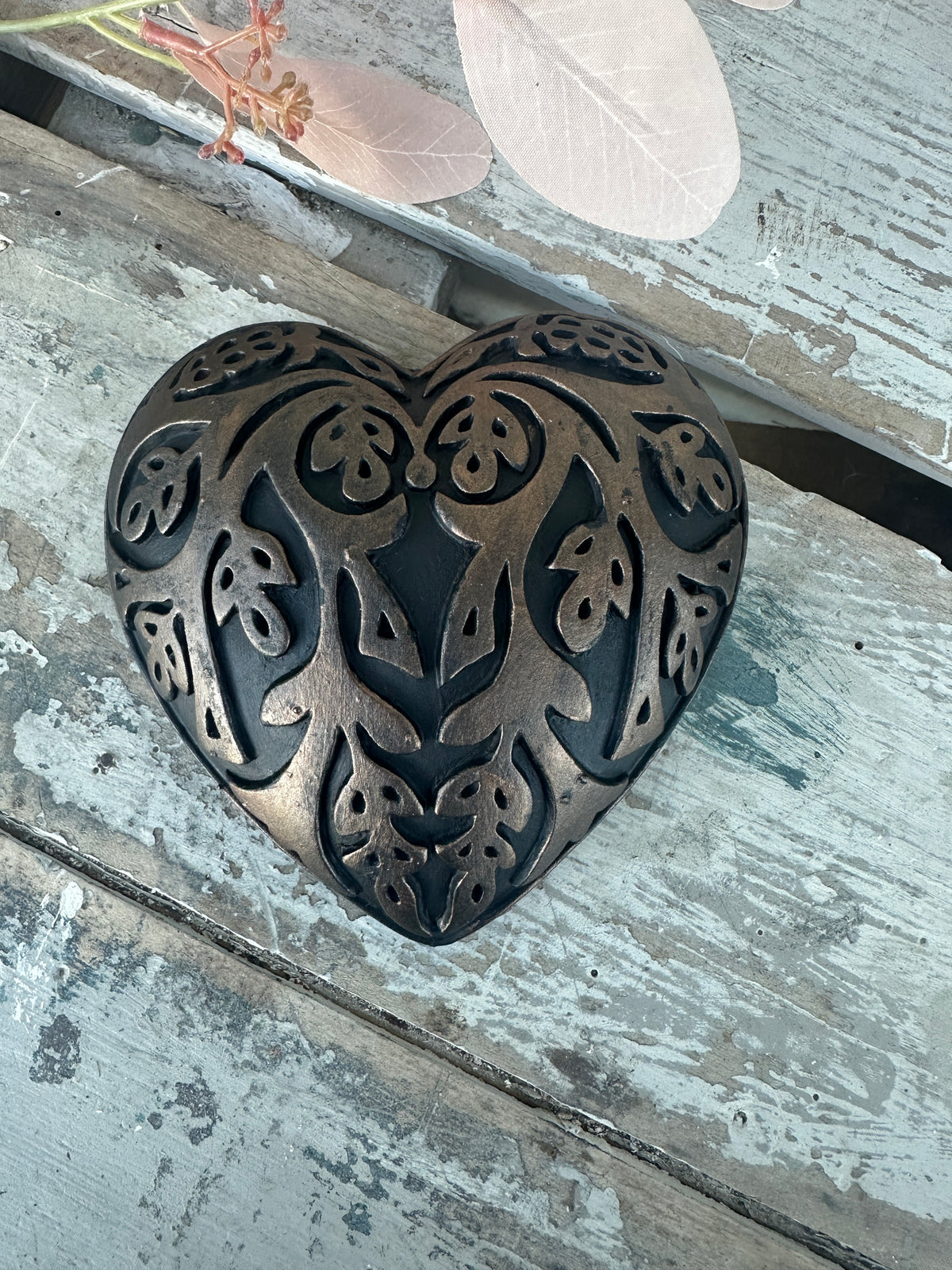 Wall heart Burnished Bronzed falling leaves