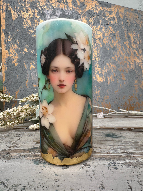 art deco Green Envy Candle Tall