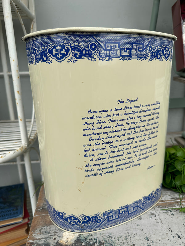 Blue & Cream tin rubbish bin