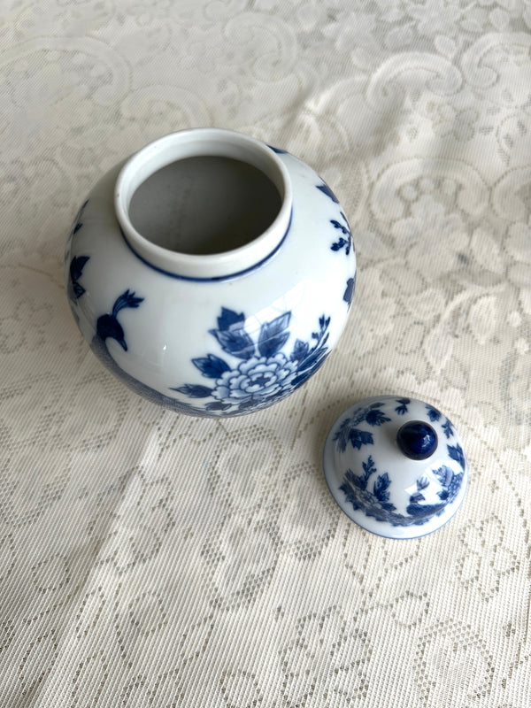 Blue & White Ginger jar w Peacock