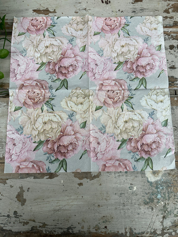 Peonies on light Grey Napkin for Decoupage