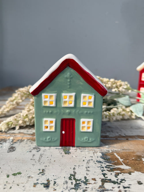 Light Up Ceramic House Green