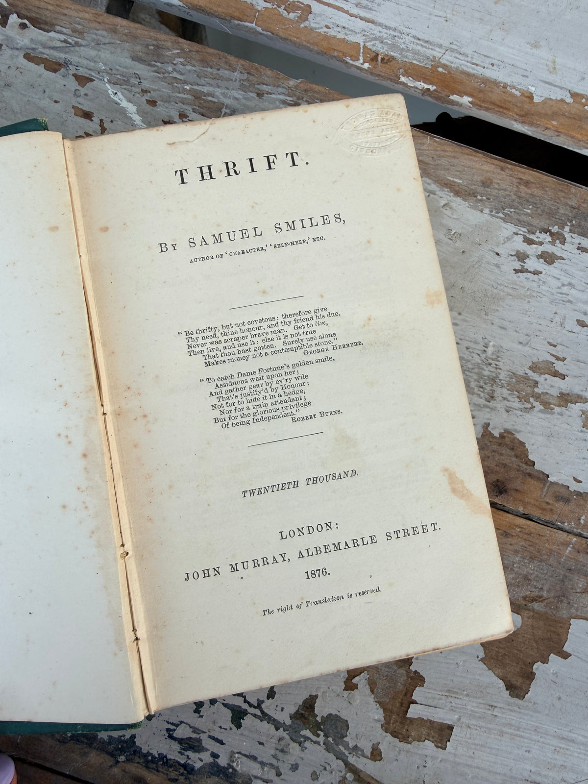 1876 Antique Book Thrift By Samuel Smiles