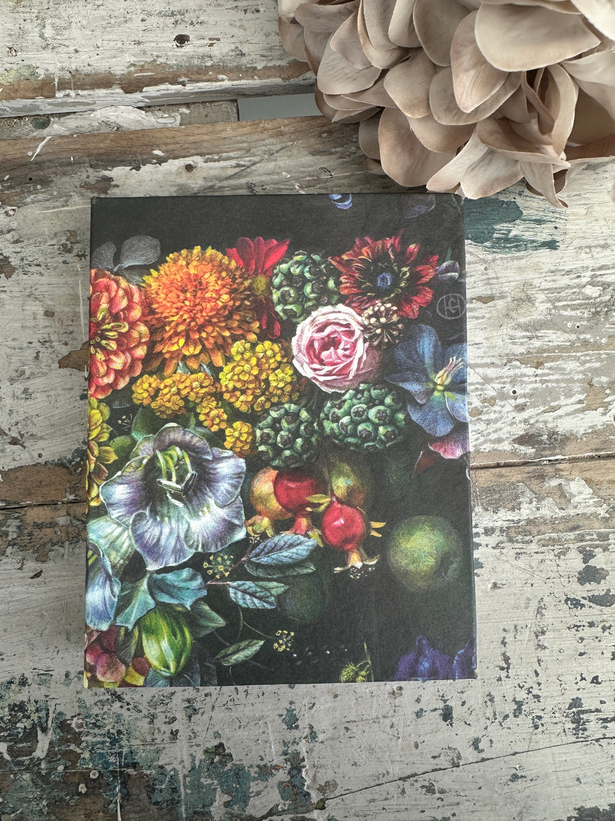 Floral and fruit illustration on a Jotter Pad Old Master Bouquet