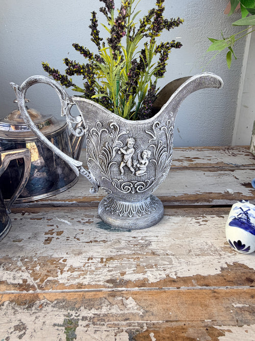 Vintage Metal Jug with Whitewash