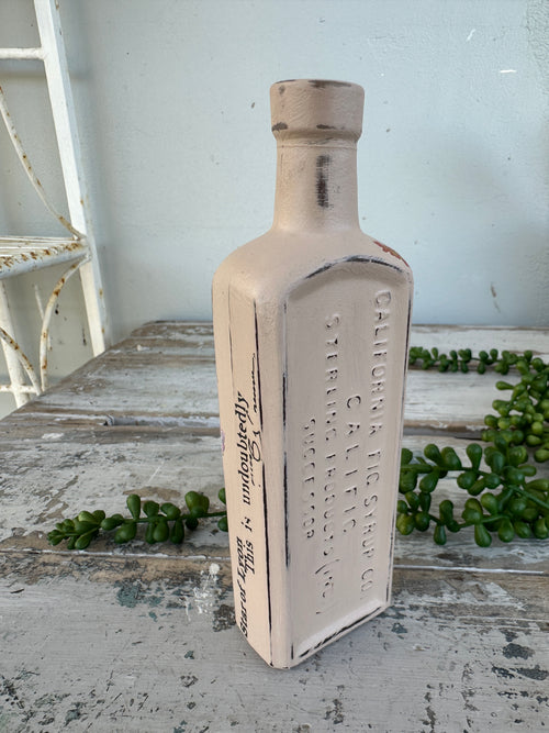 Painted bottle Moa w bright florals and writing