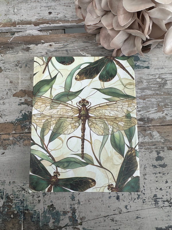 Jotter Pad Dragonfly Spring with a dragonfly and leaf design on a textured surface