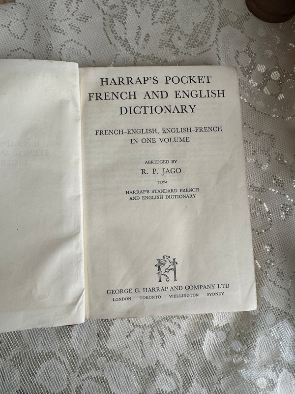 Harrups Pocket French & English Dictionary Vintage Book red