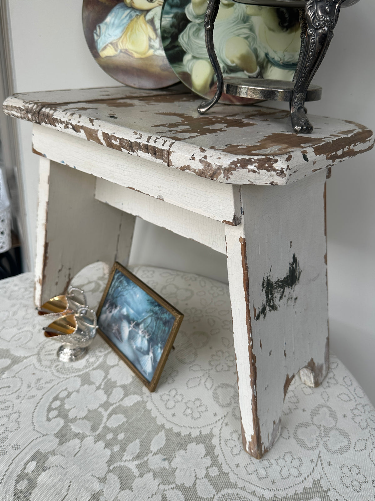 Aged Stool with original chippy patina