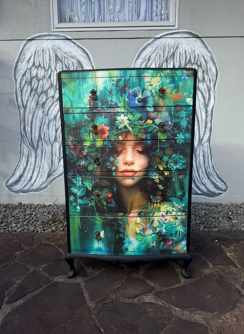 Lila II Botanical Black Noir Decoupage Tallboy 