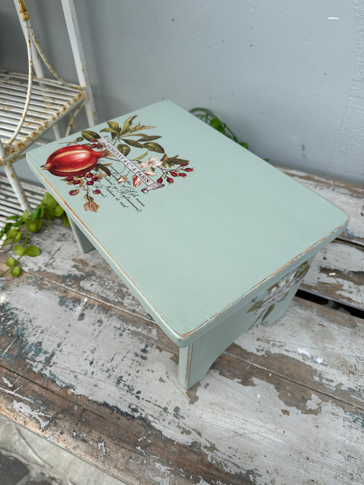 Duck Egg wood riser with clementine florals COLLECT