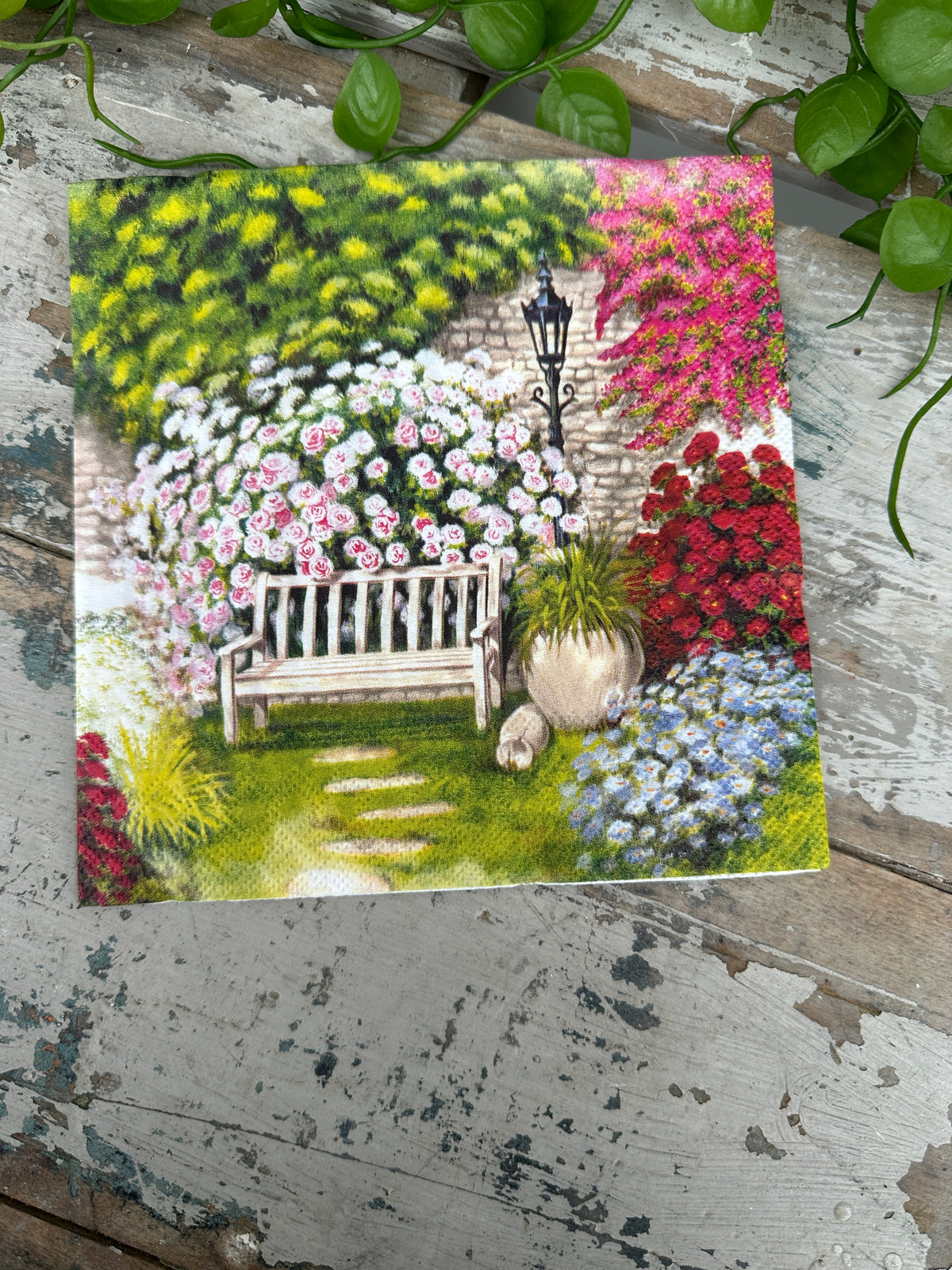 Garden Bench Napkin for Decoupage