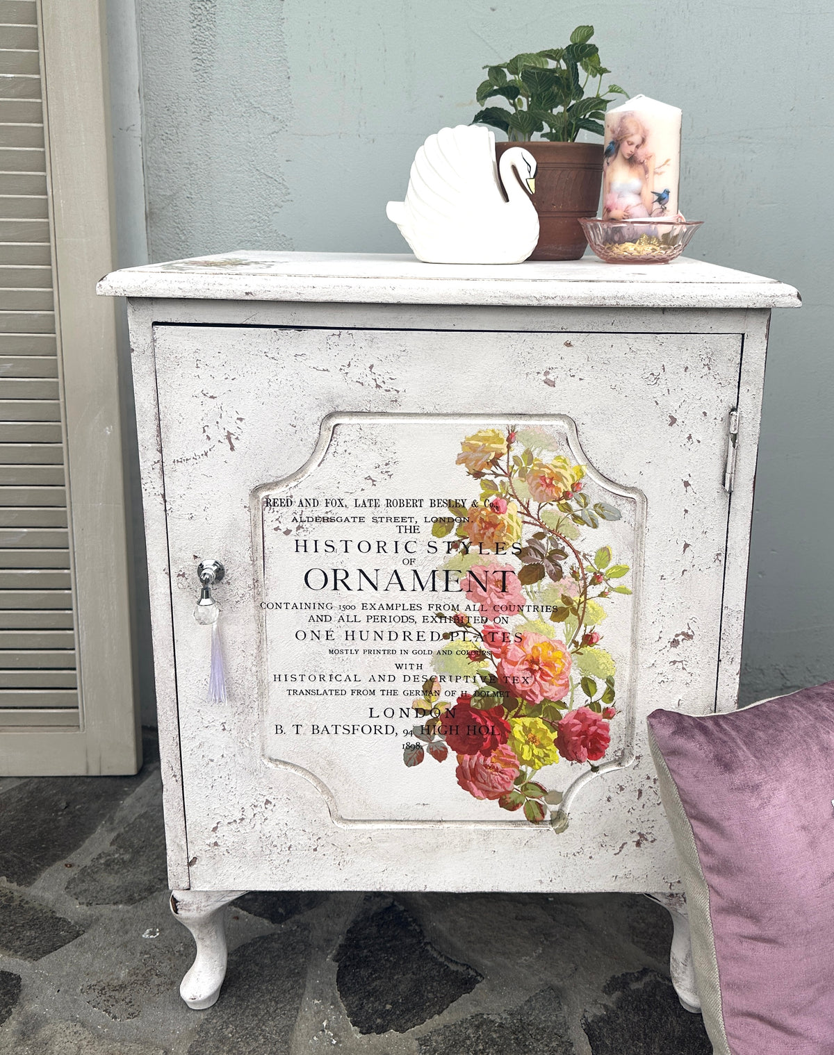 Shabby Chic Storage Cupboard with shelf with chalk paint and iod transfer
