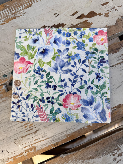 Indigo Flowers Napkin for Decoupage