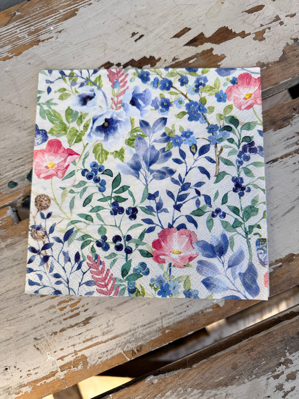 Indigo Flowers Napkin for Decoupage