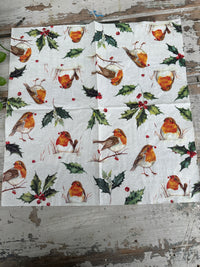 Cream Robin Napkin for Decoupage