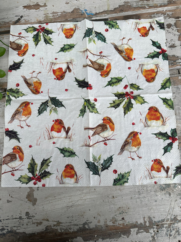 Cream Robin Napkin for Decoupage