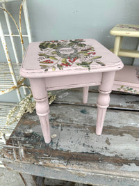 Small wooden table with French wording