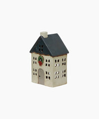 French Country Alsace Tea Light House Christmas Blue with Wreath sml