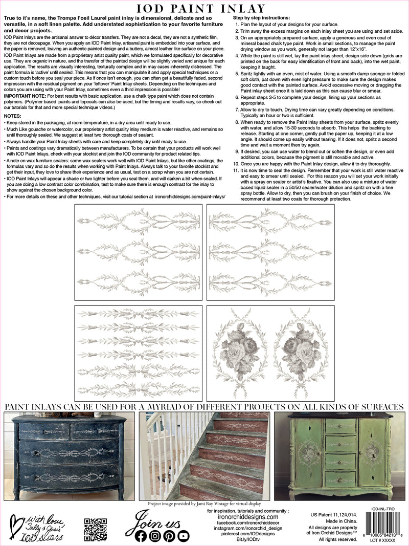 Trompe L'oeil Laurel I IOD Paint Inlay I 4 sheets | Paint me Vintage