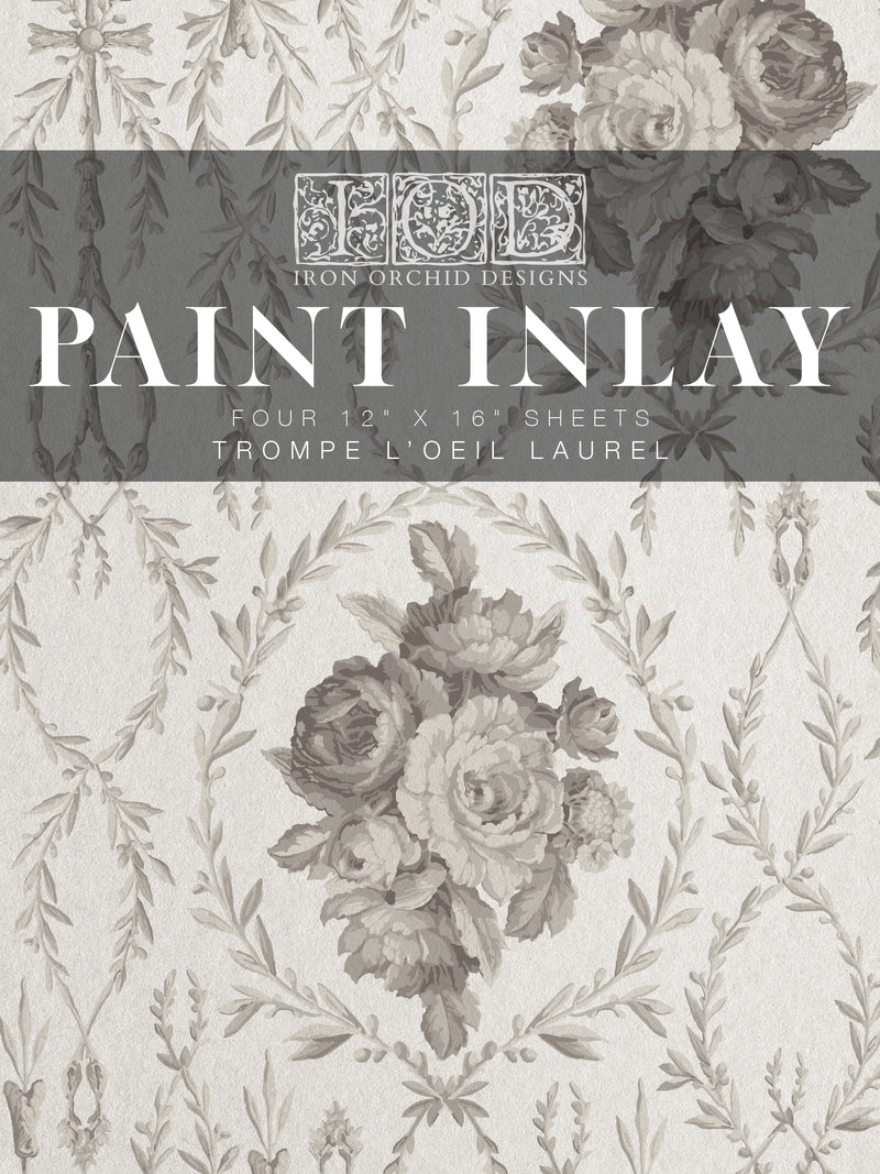 Trompe L'oeil Laurel I IOD Paint Inlay I 4 sheets | Paint me Vintage