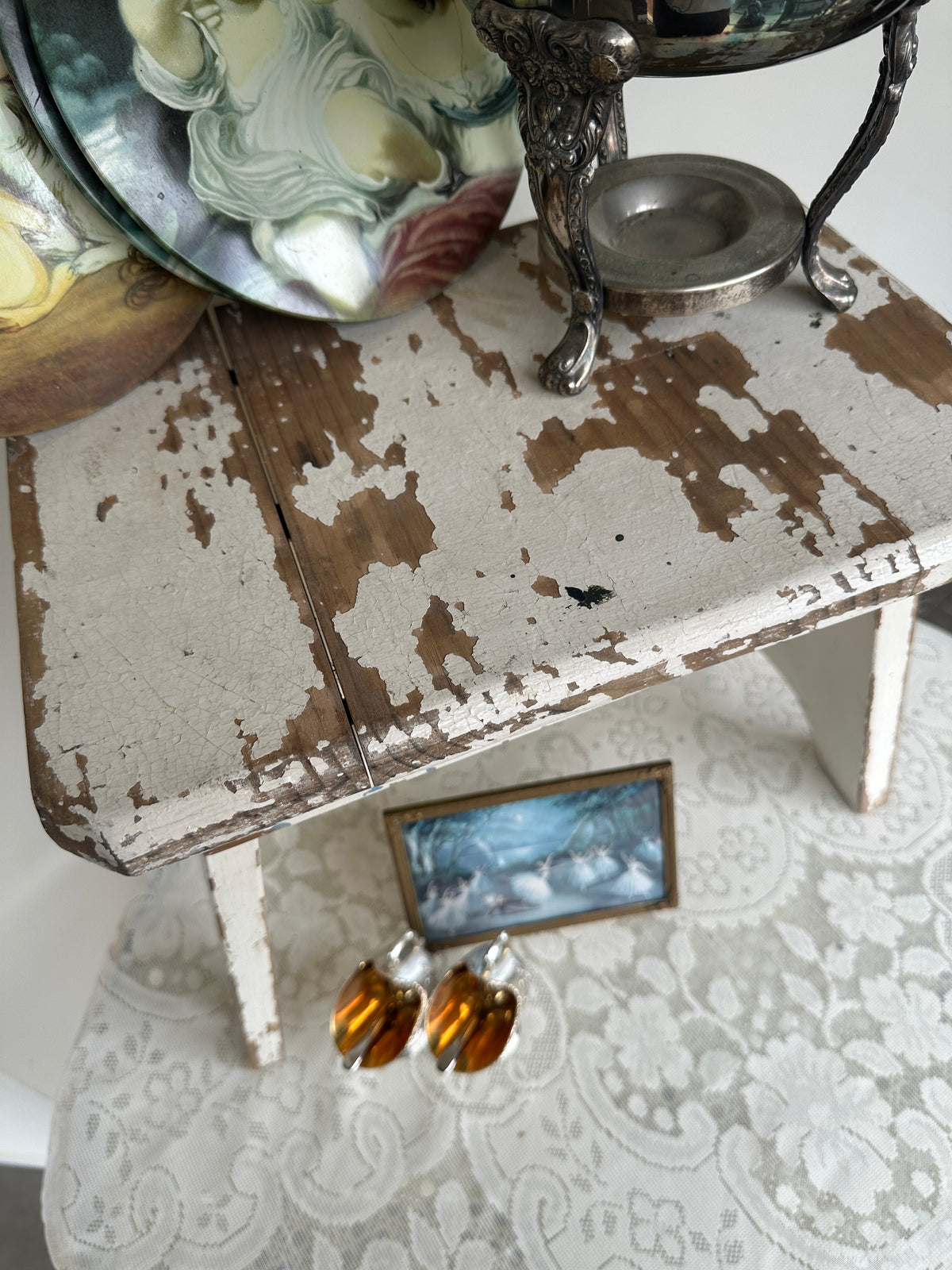 Aged Stool with original chippy patina