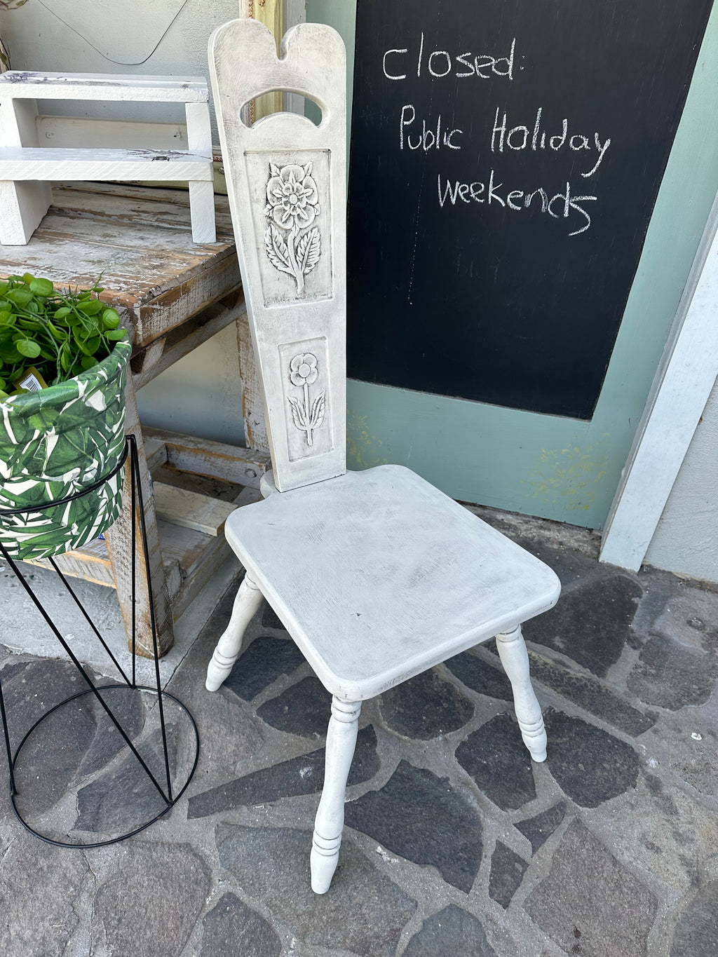 White Shabby Chic carved chair - painted ex the PMV studio