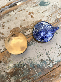 Blue & White Chinoiserie & metal Chicken trinket container