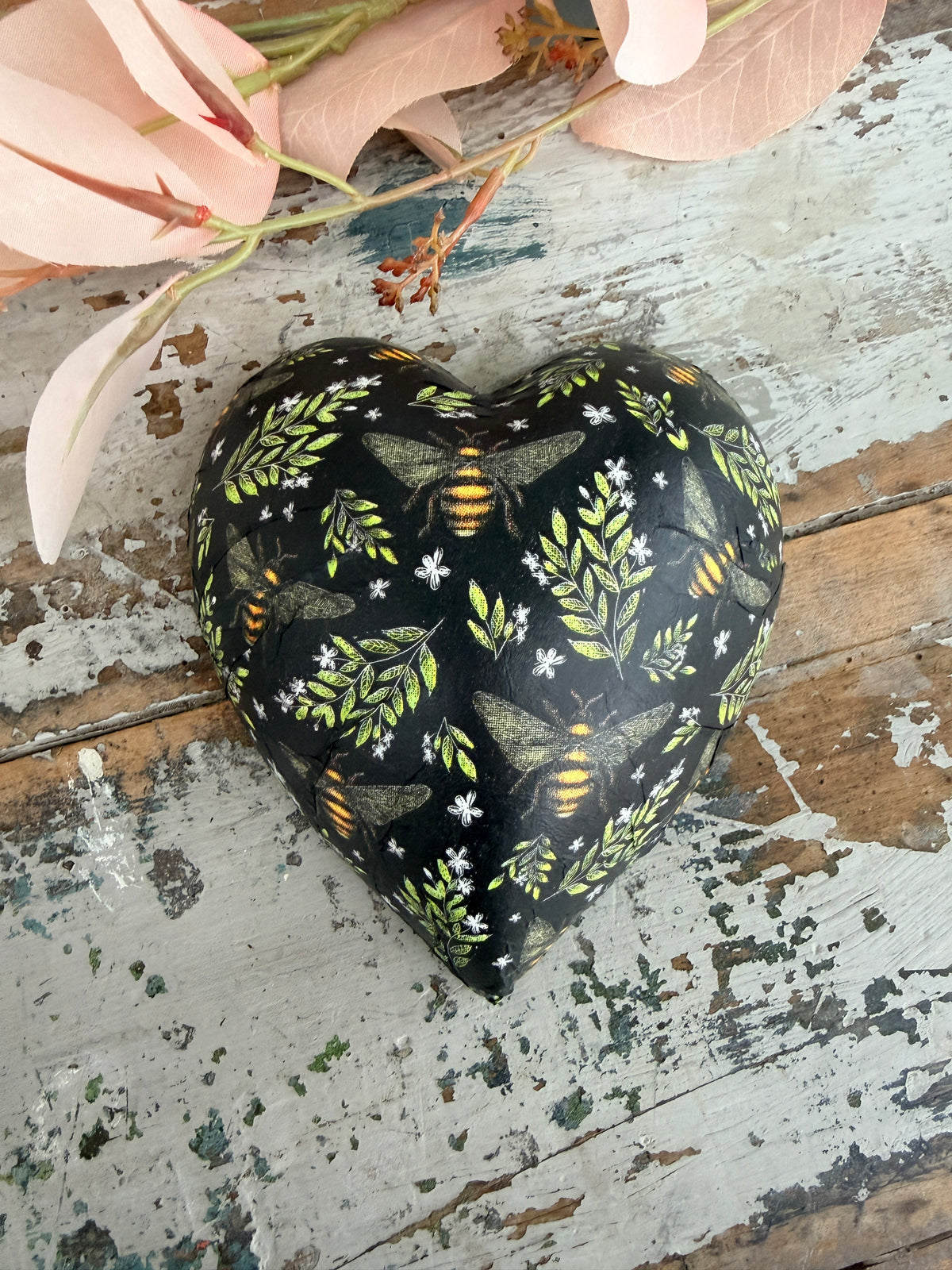 Black Bees Ceramic Heart