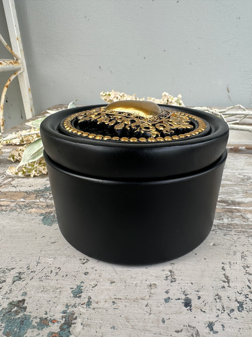 Gold Heart & Black round box with lid
