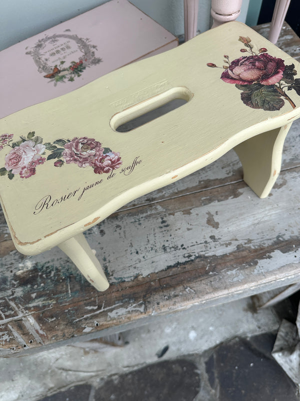Deep Cream wood riser stool with Florals