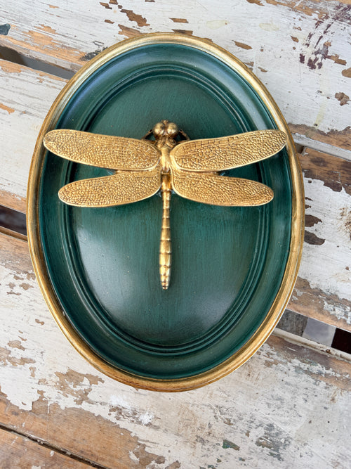 Golden Dragonfly Forest Green Wall Art