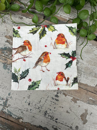Cream Robin Napkin for Decoupage