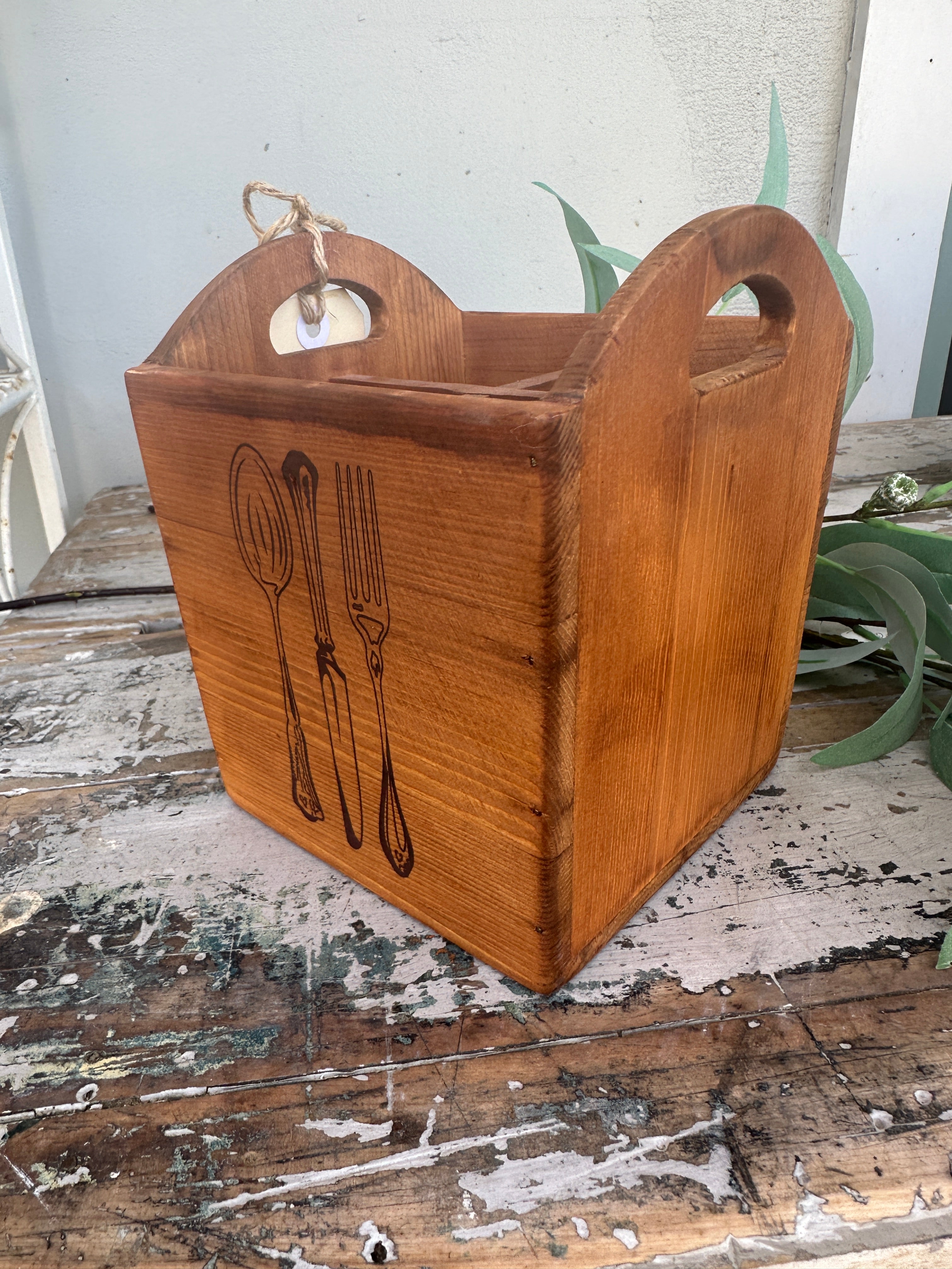 Cutlery Wooden Upright Box Natural – Paint Me Vintage