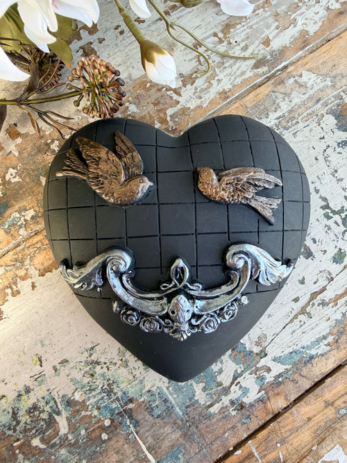 Wall heart Flying Birds in Bronze with Pewter