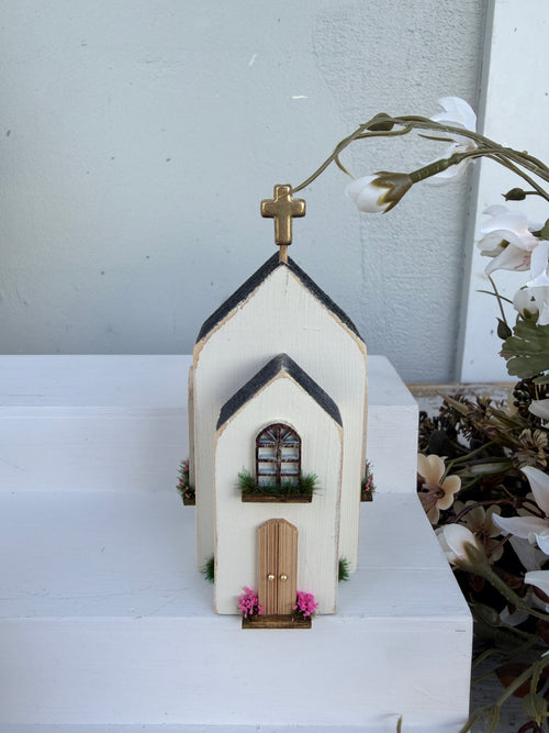 Miniature Handmade Church series pink Steeple