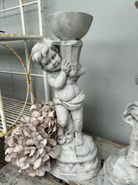 Cherub holding Bowl Paris Grey & white left COLLECT ONLY