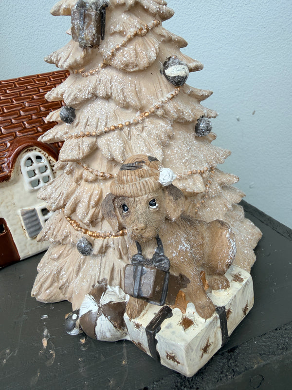 Christmas Tree Earthy Tones w Dog