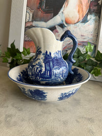 Crackled Blue  & White wash jug and bowl COLLECT only