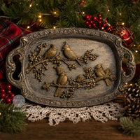 Decorative tray with bird design, Silicone mold with bird and branch design. Cardinal Grace Mould by Redesign with Prima Christmas